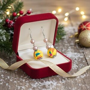 Multicolor Beaded Earrings in Red Box